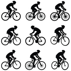 Fototapeta premium Set of Cyclist Silhouette Illustrations on White Background