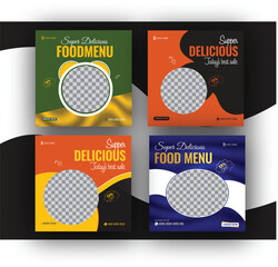 Set of Editable square food banners. Instagram post template design. Suitable for Social Media Post Restaurant and culinary Promotion. Red and yellow background
