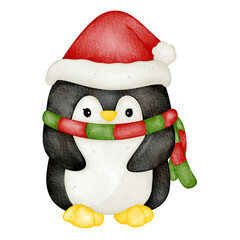 watercolor christmas penguin