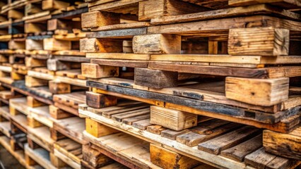 Fototapeta premium A Stack of Weathered Wooden Pallets Shows the Textures of Aged Lumber in Various Shades of Brown and Gray