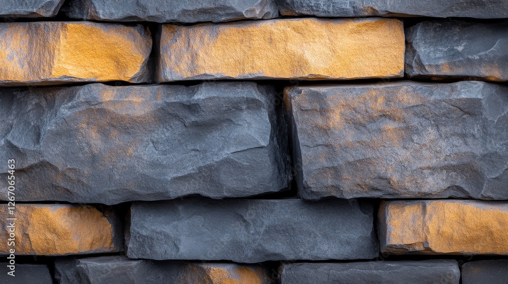 Poster textured wall of gray and yellow stones with interesting patterns and unique color variations