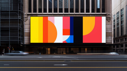 A large billboard with a colorful design on it