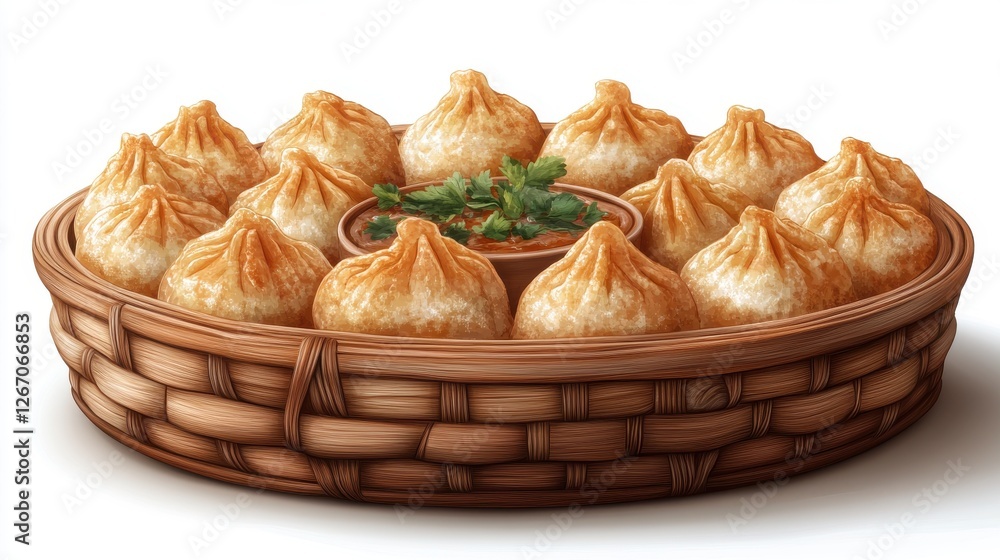 Poster crispy dumpling isolated on transparent background