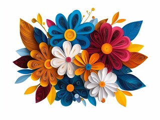 Flower and nature paper quilling concept. Colorful paper flowers arranged beautifully in a vibrant bouquet.
