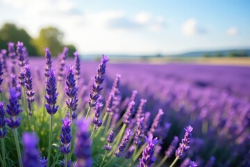 Obraz premium A field of purple lavender swaying gently in the breeze, lavender, peaceful, serene