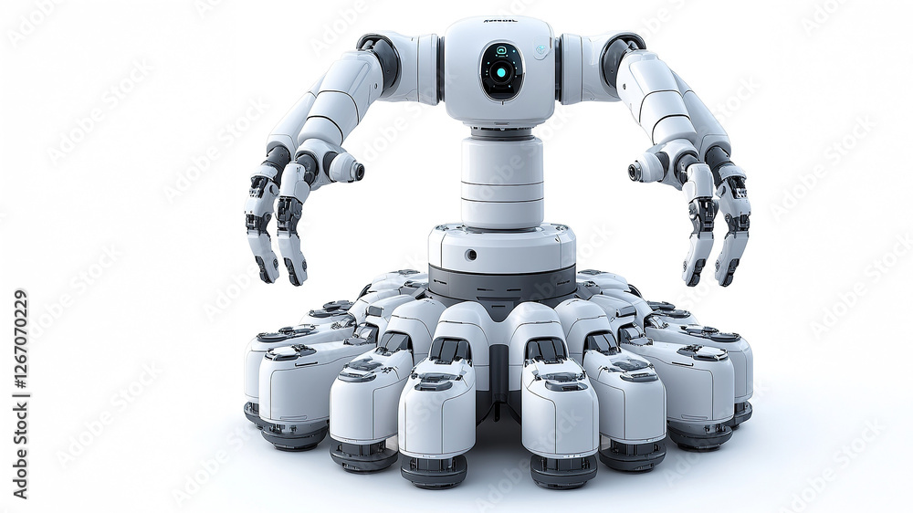 Poster advanced robotic arm with multiple flexible joints and grippers for industrial automation