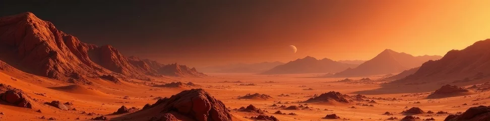 Fotobehang Deimos as a tiny dot in the vast Martian expanse, mars, landscape © The Art of AI