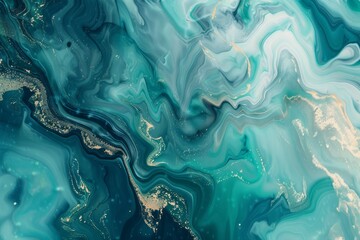 Photo of Turquoise green dark marble fluid art pattern with golden veins. Detailed photo textured background