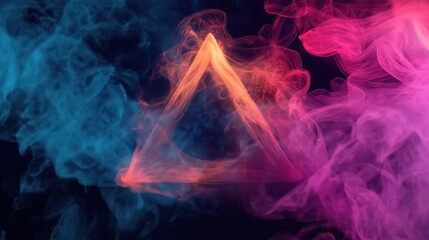 Obraz premium triangle made of smoke or fog. The triangle is in the center of the image and is made up of different shades of pink, orange, and blue 