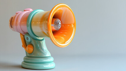 Colorful Retro Megaphone with Vibrant Design and Soft Background