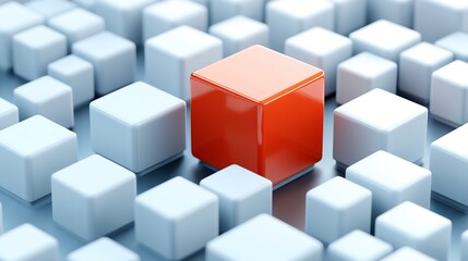 Obraz premium Single Orange Cube Stands Out Among White Cubes. AI Generated