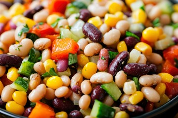 Vibrant mixed bean salad with vegetables, a colorful and healthy dish