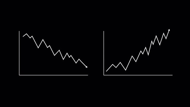 White zigzag Stock market business growth graph chart with arrows moving up and down, growing, falling, loss, diagram, profit motion graphic on a transparent background, alpha channel