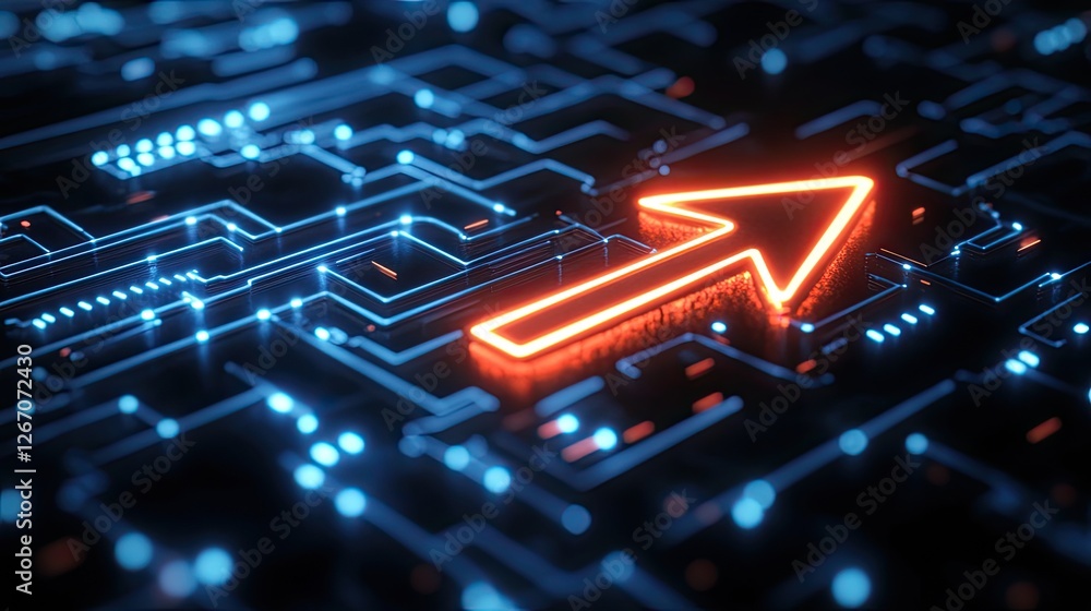 Aufkleber a digital grid illuminated by a glowing success arrow, representing technological advancements and f