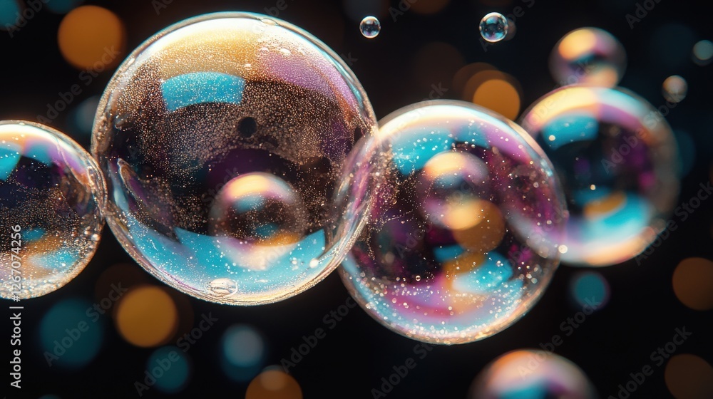 Poster floating soap bubbles isolated on transparent background