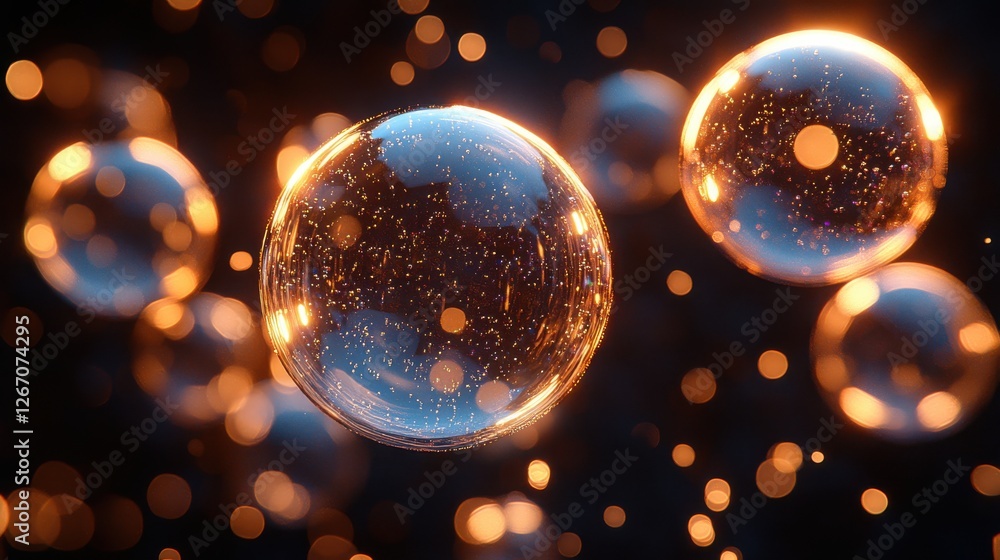 Poster floating soap bubbles isolated on transparent background