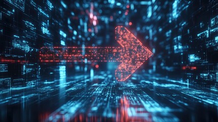 Obraz premium A futuristic holographic arrow floating in mid-air, representing virtual success, digital transformation, and futuristic growth.