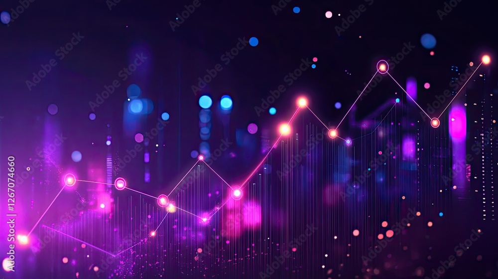 Aufkleber a futuristic success graph with a neon glowing trend line and floating data points, representing tec