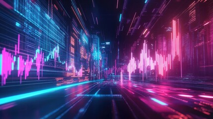 Fototapeta premium A futuristic stock market graph with holographic D elements, representing modern business growth strategies.