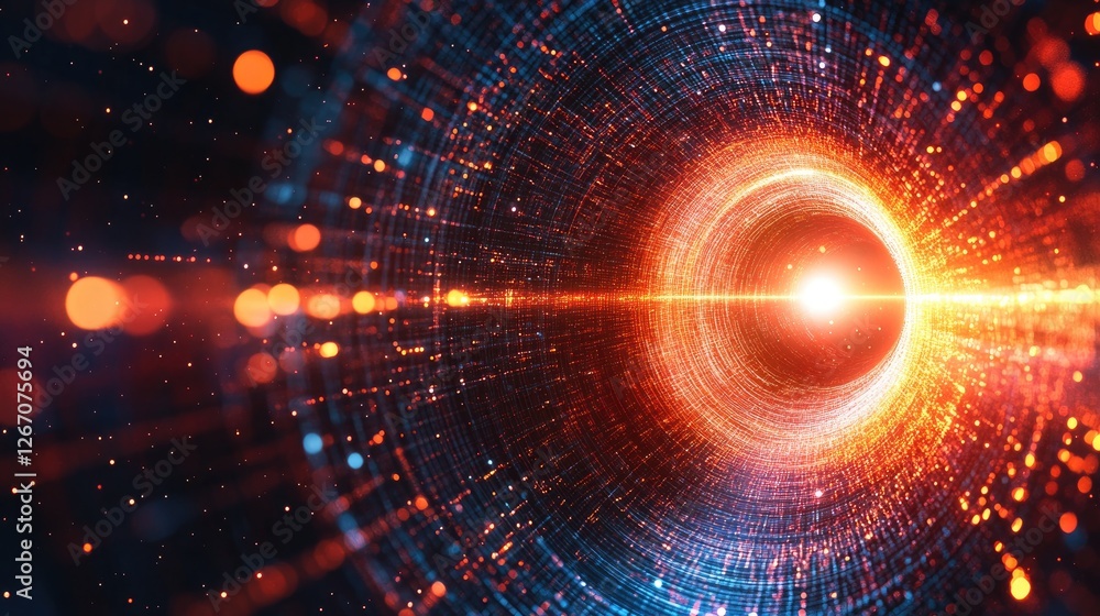 Poster a glowing pulse of digital data traveling through a cybernetic network.