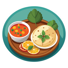 Traditional indian thali meal being served in metal bowls on a round tray