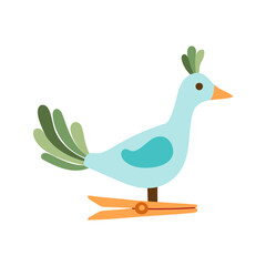 Retro magic blue bird, fir tree toy.Vintage Christmas bauble ornament . Xmas holiday decor