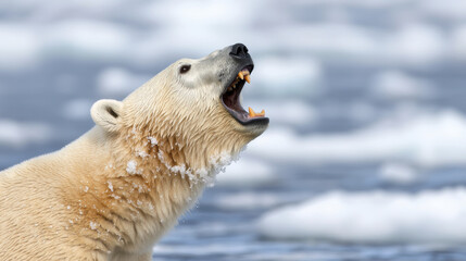 Majestic polar bear roaring on ice, showcasing its powerful presence and natural habitat