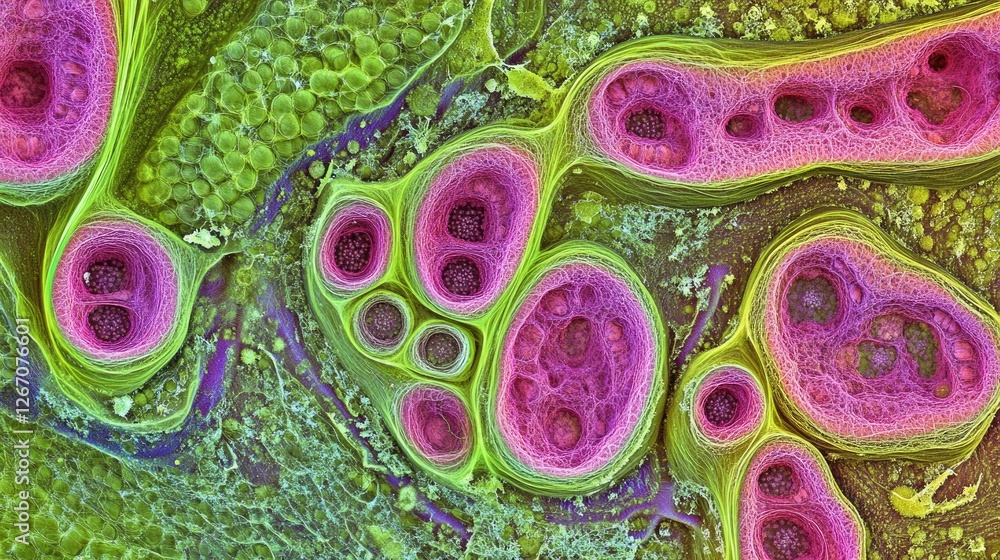 Poster a high-resolution image of a plant stem cross-section showing vascular tissues and cells.