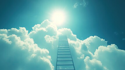 A ladder stretching into the sky, disappearing into bright clouds, representing career growth and high-reaching goals.