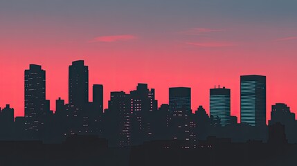 Fototapeta premium A minimalistic silhouette of corporate skyscrapers under a gradient sky, representing modern business.