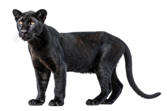 Majestic Black Panther Stands Proudly in Natural Pose Showcasing Its Sleek Elegance