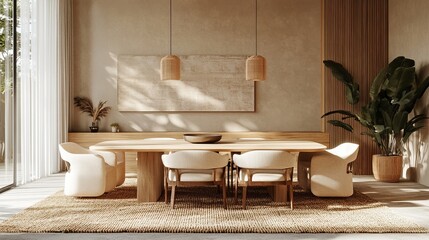 Elegant Dining Room Featuring a Stylish Table Surrounded by Comfortable Chairs Bathed in Warm Light Creating an Inviting Atmosphere Perfect for Family Gatherings and Memorable Meals