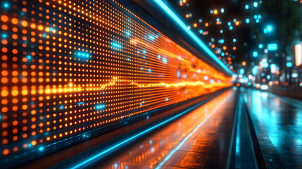 Illuminating the Future: Capturing the essence of technological advancement, this photorealistic image showcases a dynamic display of data streams and digital pathways along a futuristic pathway