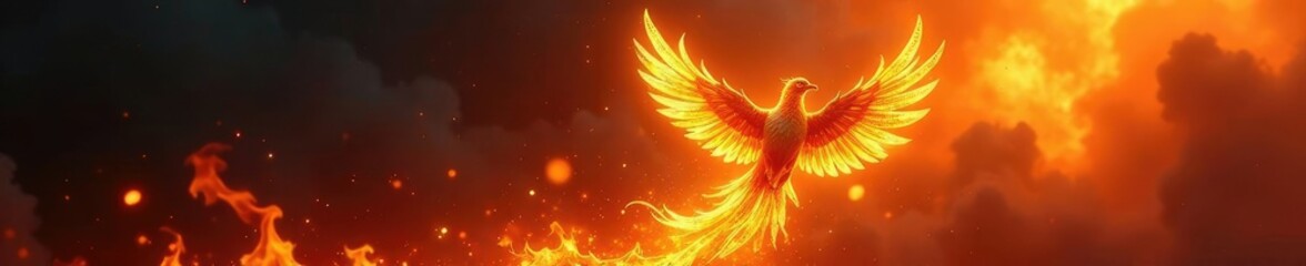 Obraz premium Phoenix born from flames in blazing explosion, rising, flames