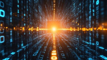 A rising success graph forming from digital binary code, representing big data analytics and financial intelligence.