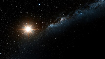 Fototapeta premium Stunning cosmic view of a bright star shining in the vastness of space with distant galaxies