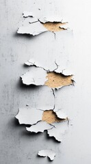 Cracked and Peeling White Wall Surface with Exposed Yellowed Base Layer and Textured Detail