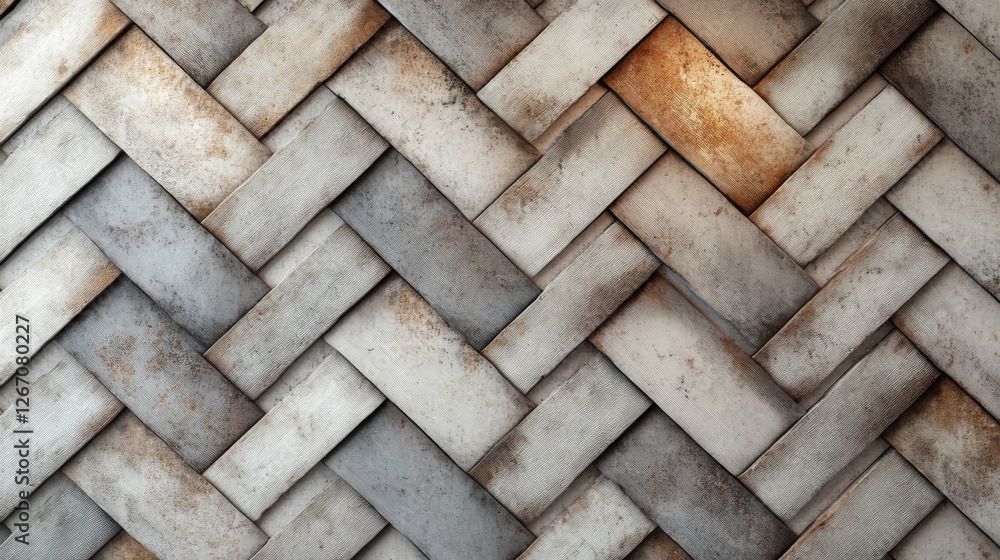 Poster woven texture displays weathered rectangular strips forming diagonal pattern