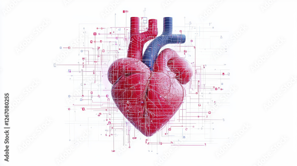 Aufkleber digital heart illustration with circuits and data visualization