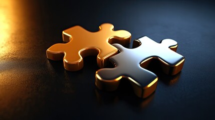 A sleek D rendering of two puzzle pieces fitting together perfectly, symbolizing synergy.
