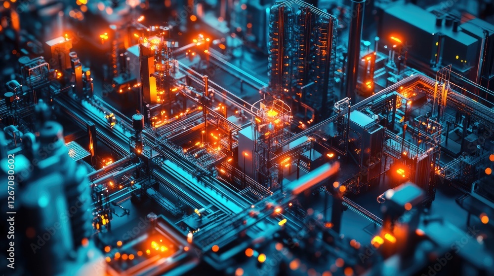 Poster a smart factory concept with glowing conveyor belts and ai-driven automation.