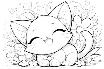 Obraz premium cute little cat animal coloring page design. printable size
