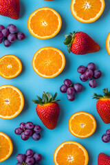 Naklejka premium Electric Blue Pop Art Fusion: Vibrant Fruits in Motion