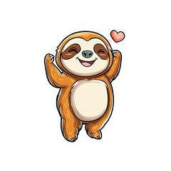Fototapeta premium Happy Dancing Sloth Cartoon Character with Heart - Cute Animal Illustration