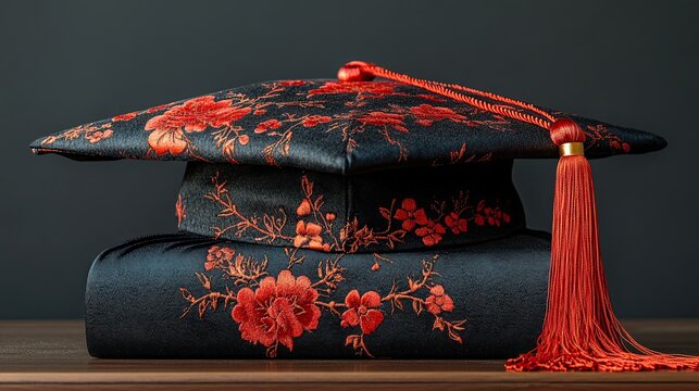 Graduation Hats Photography Featuring Close-Up Shots of Graduation Caps, Tassels, and Gowns, Ideal for Graduation Blogs, Photography Services, and Academic Campaigns