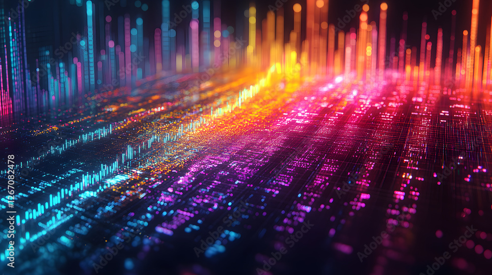 Poster digital symphony: a vibrant and dynamic abstract art piece showcasing a symphony of digital data str