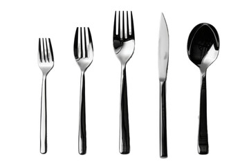 Minimalist cutlery set with a modern look and high-quality stainless steel, adding elegance to any table isolated on transparent background
