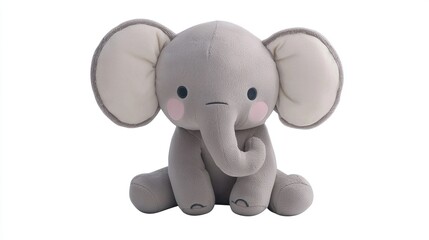 Obraz premium Cute gray elephant plush toy, studio shot, white background, no other objects