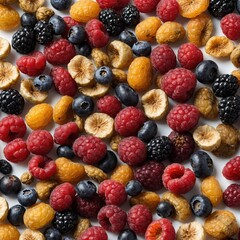 A plate of mixed dried berries on a pure white background.