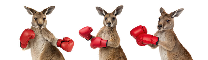 Playful Kangaroo Wearing Boxing Gloves in Action Poses for Fun Sporty Imagery